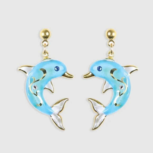 Glass Baron Jewelry - Glass Baron Turquoise Dolphin Earrings in Gift Box